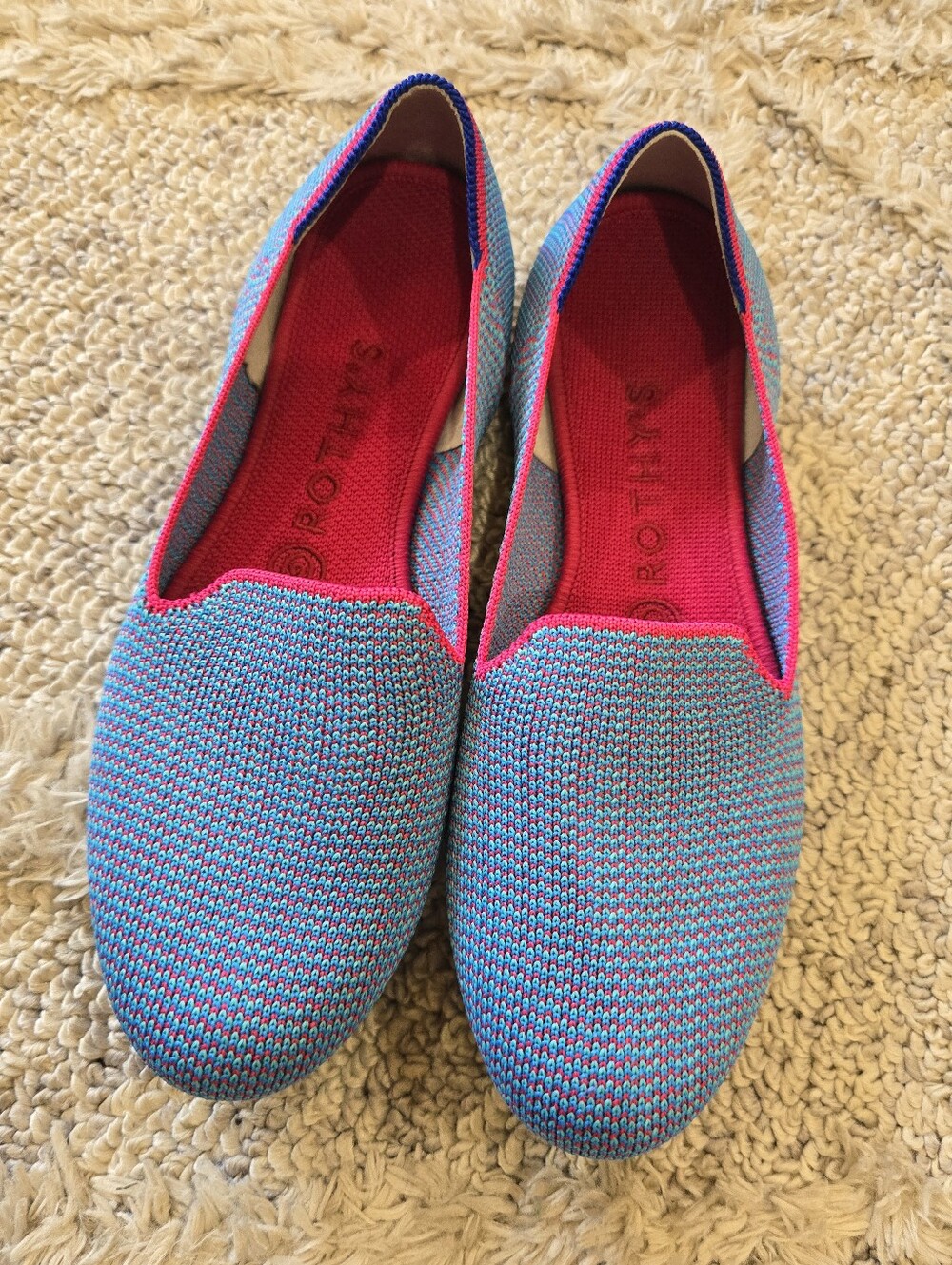 Rothy's Womens The Loafer Bluebell Triple Stitch Blue Pink Size 8 EU 38.5